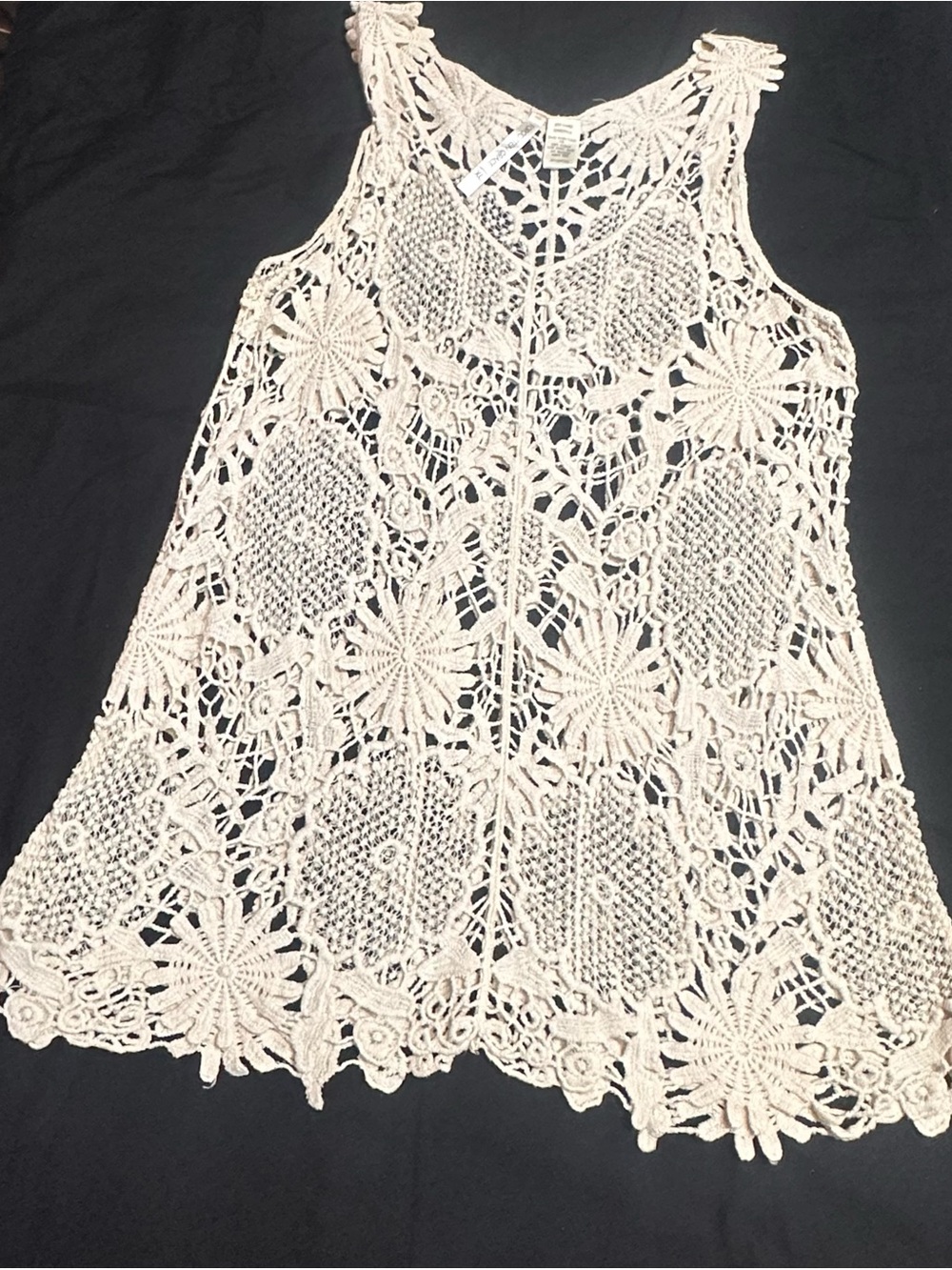Forgotten Grace Crochet Lace Sleeveless Tank Dress - Cream